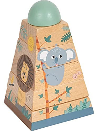 small foot Stapelturm Safari aus Holz, Motorikspielzeug zum Stapeln mit Tier-Motiven, für Kinder ab 12 Monaten, 12320