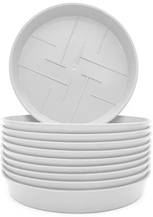 Plastard 10er-Set Blumentopf-Untersetzer Rund aus Plastik 14 cm Durchmesser, Untertopf für Innen- und Außenbereiche, aus witterungsbeständigen Material, Farbe Weiß