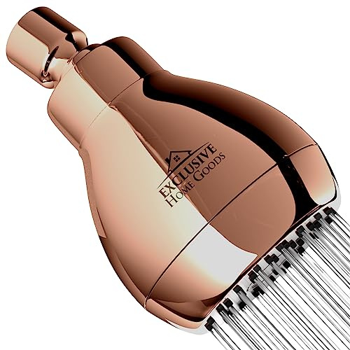 High Pressure Shower Head - Powerful Deluxe Bathroom Showerhead with Strong Spray Stream and Small Silicone Nozzles - Universal Fit Works with High and Low Water Flow Showers 2.5 GPM - Rose Gold