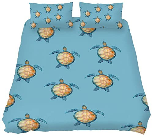 3-teiliges Sport-Bettwäsche-Set in voller Größe, 3D-grüne Schildkröten, Bettdeckenbezug-Set mit Kissenbezug für Kinder, Teenager, Jungen und Mädchen, Queen-Size-Bett 224 x 228 cm, 22,9 x 73,7 cm