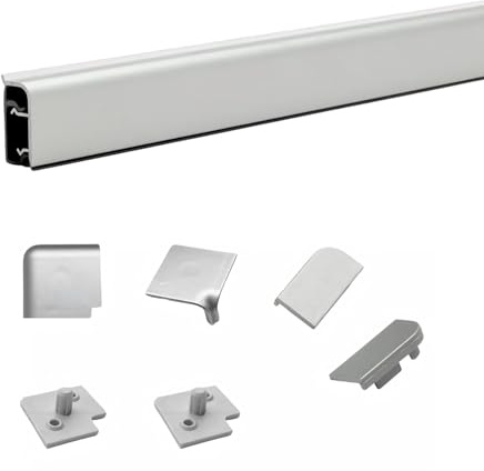 Evotrade Alzatina per Piani da Cucina in Alluminio Lunghezza 2 Metri, Spalletta per Top + Accessori (2 Tappi finali + Angolo Interno 90° + spigolo Esterno 90°) (Alluminio spazzolato)