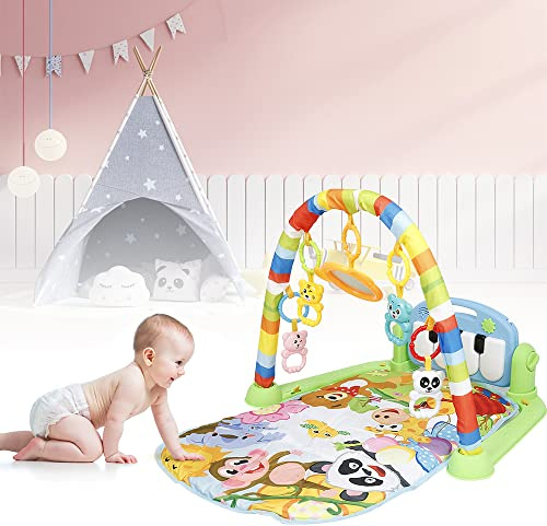 Spielmatte Baby mit Spielbogen, Spieldecke für Baby mit Musik und Lichtern, Spielzeug für neugeborene Babys, Lernspielzeug für Jungen und Mädchen im Alter von 0-36 Monaten