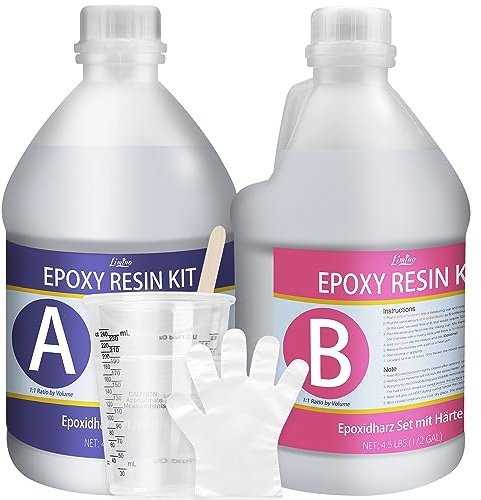 Epoxiharts med härdare, 3,8 l (1 gallon) klar epoxiharts för gjutning och beläggning, bordsskivor, smyckestillverkning, trä, hartsformar och gör-det-själv-hantverk, bubbelfri gjutharts/epoxiharts