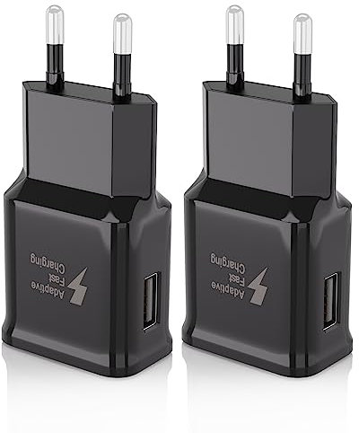 2-Pack Cargador Enchufe USB, Cargador Movil Carga Rapida Compatible con Samsung Galaxy S8,S8+,S9,S10,S10 Plus,S10e,S7,S6,A50, A51,A30,A13,A03,Z Flip3,Z Fold2 5G, Cargador Rápido Original de Repuesto