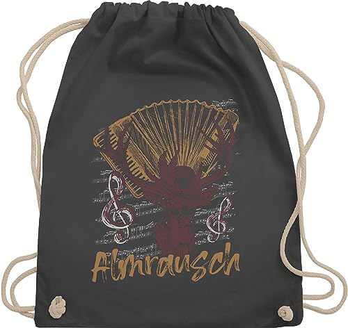 Turnbeutel Rucksack - Kompatibel mit Oktoberfest Tasche - Almrausch Hirsch Tradition Alpen Almerer - Unisize - Dunkelgrau - trachtenrucksack bayrische taschen trachtentaschen bayrisch beutel
