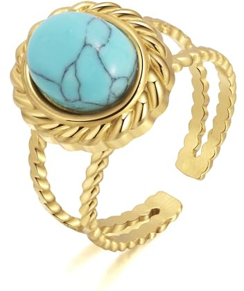Joo&Rind Ring Gold Damen mit Stein Ringe Verstellbar Edelstahl Größe Ringe Vintage Adjustable Ring Schmuck für Frauen