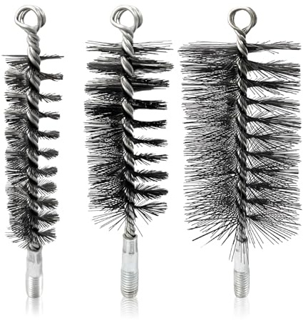 AIHSUMC 3 cepillos para tubo de estufa, escoba de chimenea de alambre de acero resistente, cepillo redondo para chimeneas, calderas, tuberías, diámetro 30/50/80 mm