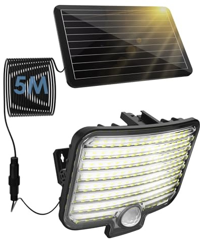YD LIFE Solarlampen für Außen mit Bewegungsmelder 800LM, 120 LED Solarleuchten Outdoor mit 150°Beleuchtungswinkel, Solar Wandleuchte Außenlampe IP65 Schutzart mit 5M Kabel für Garten Garage Terrasse