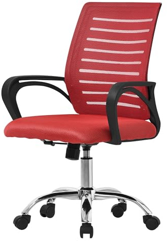 ML-Design Bürostuhl ergonomisch, Rot, Höhenverstellbarer Schreibtischstuhl mit Armlehnen, Computerstuhl mit atmungsaktiver Netzbespannung, Wippfunktion, 360° Drehstuhl mit Rollen, Gaming Stuhl