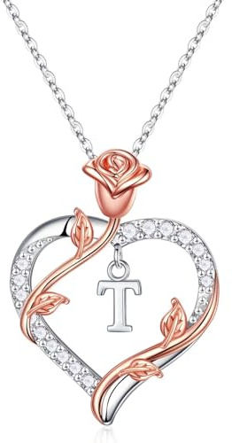TINGN Halskette Damen, Kette Damen Silber, Edelstahl Kette Damen, Anhänger Kette, Herz Kette, Personalisierte Kette Damen, Geschenke für Frauen, Halskette Mit T Buchstaben