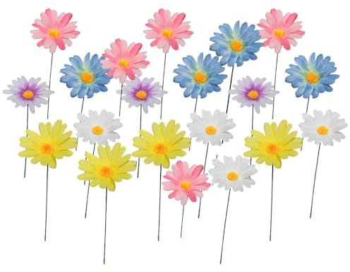 20 Stück Metall Gänseblümchen Gartenstecker - Bunte Blumenstecker Dekorative Gartenpfähle - Blumen Garten Blumenpfähle Deko Sonnenblumen für Rasen Hof Outdoor Deko