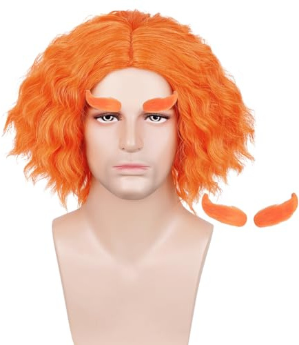 TANTAKO Kurze Orange Mad Perücke mit Augenbraue für Herren Hallloween Cosplay Kostüm Haar Perücke