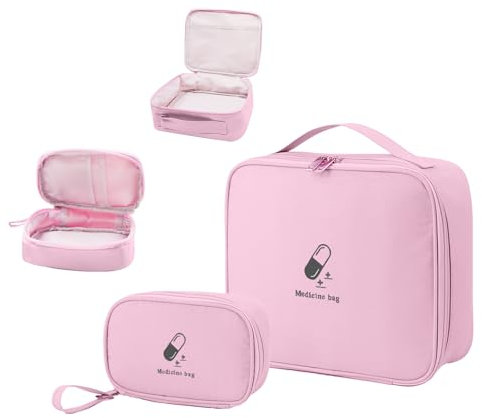 JUNUNDJING 2 Pezzi Kit Pronto Soccorso Da Viaggio, Kit Primo Soccorso Da Viaggio, Cassetta Pronto Soccorso, Porta Medicine, Scatola Medicinali, Scatola Medicine, Borsa Medico Pronto Soccorso (rosa)