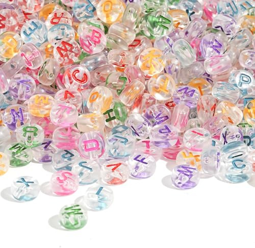 HERZONE 1 000 st färgglada alfabetspärlor i akryl, blandade A-Z-pärlor för smyckestillverkning, gör-det-själv-halsband, armband, nyckelring (flerfärgad)