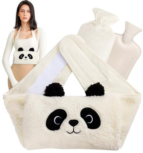 WeiaiziY 130cm Bolsa Agua Caliente, 3 en 1 Bolsas de Agua Caliente Con Funda para Bolsa de Agua Caliente y Cinturón, Goma Hot Water Bottle para Cuello, Hombro, Espalda, Abdomen, Cintura Caliente