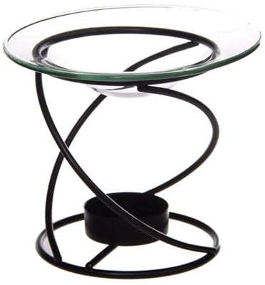 Black Metal Twist Oil burner with Removeable Glass dish Bowl. Perfect for Aromatherapy Essential oils and wax melts