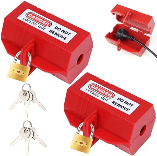 2 Stück Waschmaschinen Steckerschloss, Steckersafe mit 2 Stück Schloss,Abschließbare Steckdose,Abschließbar,Stromdiebstahl verhindern,Steckdosenschlos für Waschmaschine und Stromkabel, Stecker Tresor