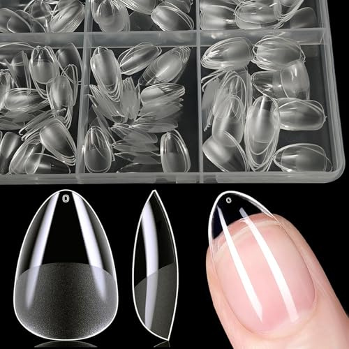 XIAOHEBAN 600st Nails Tips XS Short Almond 12 Storlekar Tydliga, Tippar för Naglar Korta, Nybörjare Och Nagelkonstsalonger, Nagelförlängningar, Heltäckande Spikspetsar, Naglar Tipar Korta Mandel