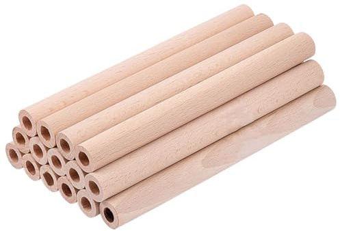 OLYCRAFT 20 Stück 15x1.5cm Lange Hohle Holzstäbe Runde Holzdübelstangen Mit 8mm Loch Unbehandelte Buchenholzstäbe Runde Naturholzstäbe Holzstäbe Für Heimwerker Bastel Und Kunstprojekte