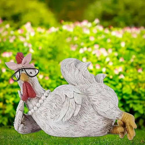DAZZTIME Jardín Animales,Decoración para Exterior,Decoración para Exteriores,Escultura con Forma de Animal,Adornos Jardin Exterior Gallinas,Escultura de Pollo Resinoso Decoración del Jardín
