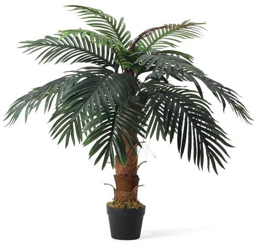 Warmiehomy Kunstpflanzen Groß 100cm Künstliche Palme im Topf Grün Plastikpflanzen Fake Palm Tree Faux Pflanze für Indoor Outdoor Modern Decor, 1 Stück