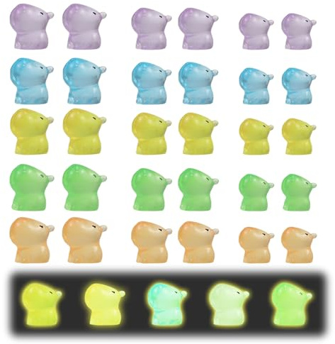 GlamRays 30Pcs Mini Capybara Figurines Miniatures Lumineuses dans l'Obscurité pour DIY Jardin Maison de Poupée Décoration Micro-Paysage Aquarium Fête。
