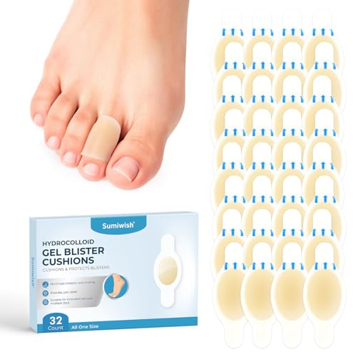 Sumiwish Blasenpflaster - Hydrokolloid Bandages - Wasserdichte Blasenpolster für Ferse, Zehen und Füße, Extra starker Schutz und schnelle Erholung(32 Count，Toe Pack)