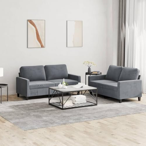 qohoio 2-TLG. Sofagarnitur mit Kissen Sofa Wohnzimmer Sitzgruppe Wohnzimmer Sofa Set Sofas FüR Wohnzimmer Dunkelgrau Samt - 3201497