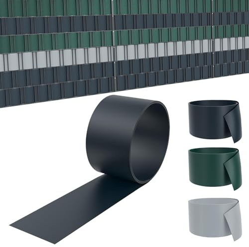 LZQ 10x Hart PVC Sichtschutzstreifen,25m x 19cm Sichtschutz Rolle,Blickdicht Doppelstabmatten für Garten,Balkon,Anthrazit