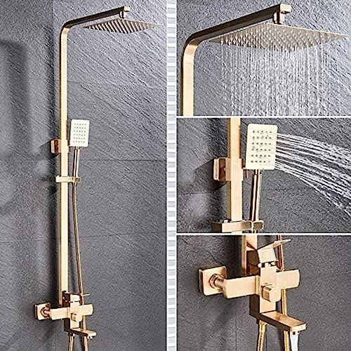 FLUXGOONE Shower System, SUS304 Stainless Steel Shower Faucet Wall Mounted Rainfall Shower Head with Hand Shower Bathtub Spout Shower Mixer Set-Brushed Gold,Brushed Gold(Brushed Gold)