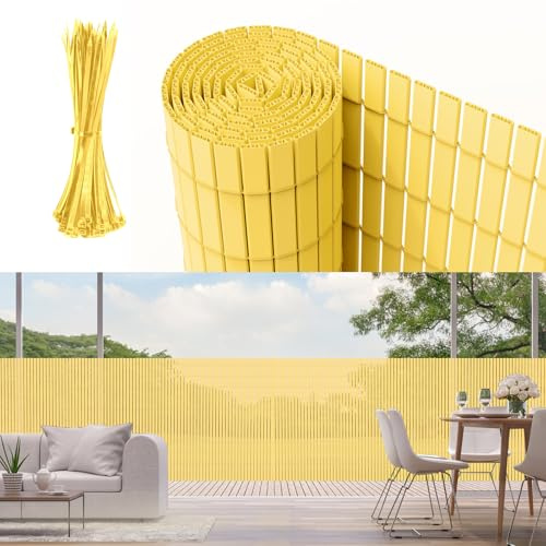 Sichtschutzmatte PVC Sichtschutzzaun mit verstärkten Lamellen 160x500cm Balkon & Garten Sichtschutz ohne Bohren, wetterfest & blickdicht, inkl. Kabelbinder, Windschutz für Terrasse, Bambus