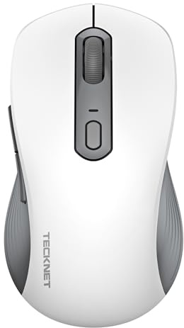 TECKNET Bluetooth Maus, Maus Kabellos (Tri-Modus: BT 5.0/3.0+2.4G) 4800 DPI Leise Mouse, Funkmaus mit USB-A Empfänger, 6 Tasten, Ergonomische Tragbare Mouse für PC/Laptop/Mac/Tablet (Weiß Grau)