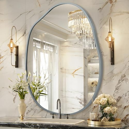 HLFMVWE Specchio da bagno irregolare con cornice in metallo, 45 x 65 cm, specchi asimmetrici, cornice in lega di alluminio, decorazione da parete per bagno, camera da letto, soggiorno, guardaroba
