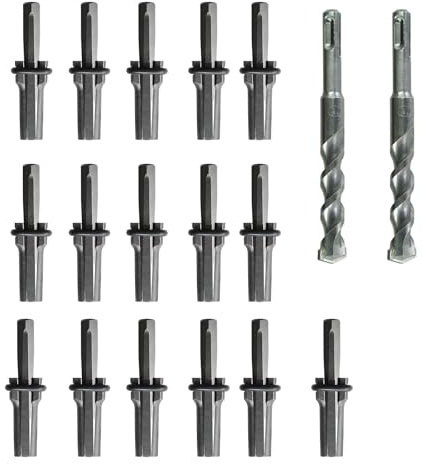 16 Pack Rock Splitting Wedges (5/8 Inch) with 2 Rotary Hammer Drill Bits - Heavy Duty Stone Splitter Kit, Rock Hounding Equipment & Rockhounding Tools for Granite, Concrete