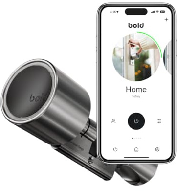 Bold – Elite Smart Lock Zylinder SX45 – Intelligentes Türschloss ohne Schlüssel – Bluetooth & WLAN – Einfache Installation – App-Steuerung – Silber