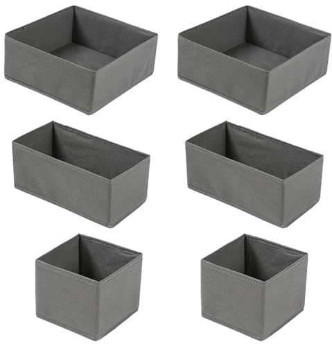 Ziyonix Organizador Cajones de Plegable 6 Pcs, organizadores Ropa bebé Organizadores de Cajones No Tejidos, Cajas de Almacenaje Tela para Calcetines, Ropa Interior, Sostenes, Corbatas, Bufandas, Gris