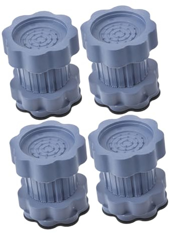 4 Stück Antivibrationspads für Waschmaschinen, Höhenverstellbar | Blaues Kunststoff Design in Elefantenfuß Form, Rutschfest und Formstabil, Praktische Ablage für Wäschezubehör
