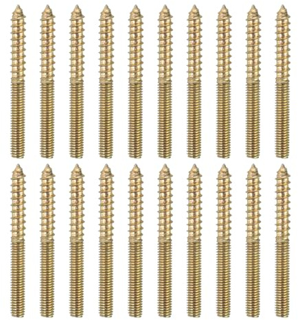 sourcing map 20 Pcs M6x60 Hanger Bolts, Carbon Steel Double Headed Self-Tapping Wood Dowel Screws for Wood Joint Furniture Legs, Color Zinc