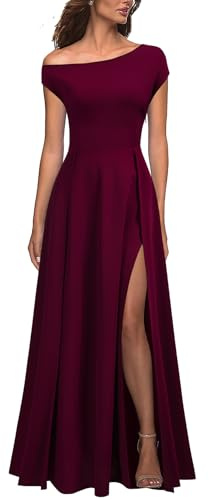 MUSHARE Women's One Shoulder Formal Dress Sexy Split Party Long Cocktail Dresses Burgundy