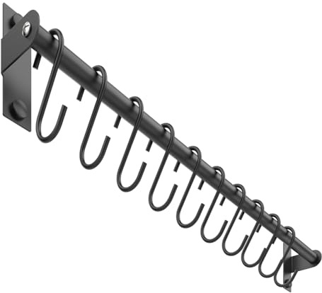 MIIVII Portautensili in acciaio inox, da parete, con 10 ganci a S rimovibili, per cucina e bagno, 50 cm (nero)