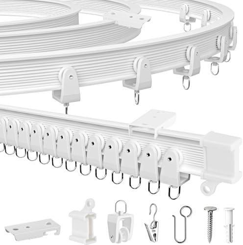 MERDTTES Flexible Bendable Ceiling Curtain Track, 16.4FT (5m), Curtain Track Ceiling Mount for Window, Sliding Curtain Track System, Room Divider for RV, Bathroom, Ceiling Curtain Rod, White