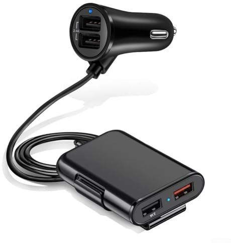 babominimer Caricabatteria da auto USB con ricarica rapida .0, 5 porte USB, adattatore di alimentazione multi-dispositivo con uscita 30 W e cavo esteso da 1,5 m, compatibile con smartphone e tablet