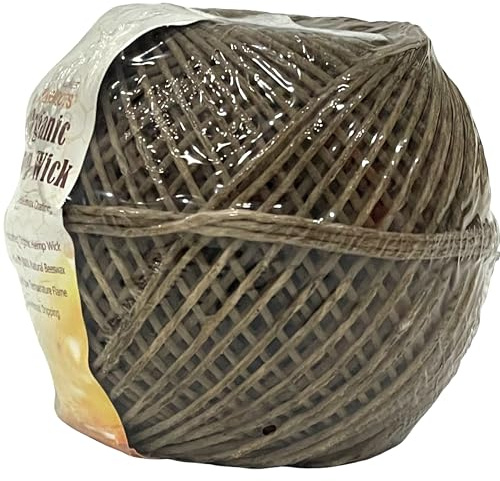 Mecha de Cáñamo Orgánico y Cera de Abejas, 61 Metros, 1.2mm de Grosor, para Fabricación de Velas y Lámparas de Aceite, Color Natural 51CH148