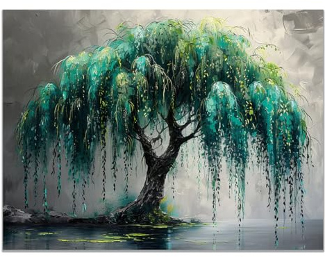 WIKEO Baum des Lebens Bilder Graffiti Retro Baum Poster Groß XXL Wohnzimmer Deko Modern Wandbild Kunstdruck auf Leinwand Bild Schlafzimmer über Bett Room Decor(grün)-80x120cm Ungerahmt