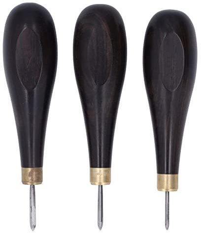 Punteruolo da cucito artigianale in pelle 3 pezzi, strumenti di cucitura professionali, aghi in acciaio da 3 mm 4 mm 5 mm a forte penetrazione con manico in legno di sandalo