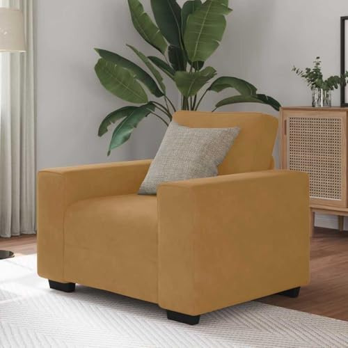 GeenYuu Braun Samt Sessel, 60 cm Sitzbreite, Komfortables Relaxsofa für Wohnzimmer, Schlafzimmer, Büro, Robuster Holzrahmen, Max. 110 kg Belastbarkeit