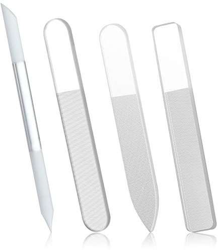 4PCS Glass Nail File Set, Women Crystal Fingernail Buffers Long Double Sided Glass Nail Buffer Professional Care Tools Kit Manicure Buffer Cuticle Trimmer for Pedicure Fingernails Toenail