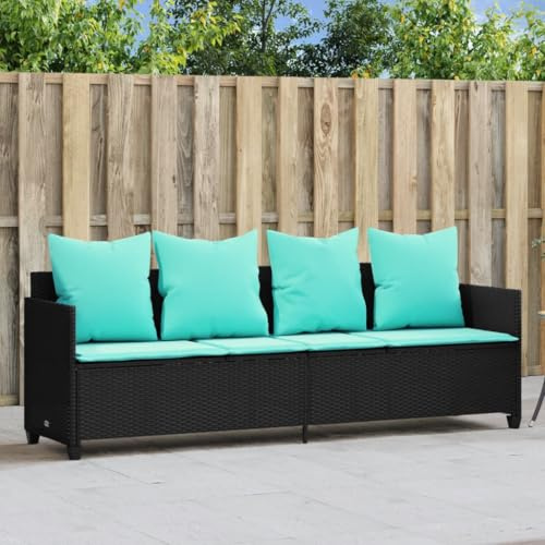 Mandloder Sonnenliege Schwarz Poly Rattan mit Kissen, verstellbare Relaxliege, Gartenliege, Chaiselongue für Terrasse Balkon Poolbereich, komfortabler Strandliege Liegestuhl für Outdoor Entspannung