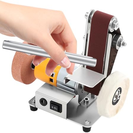 Mini lijadora de banda eléctrica de 7 niveles ajustable, pequeña, lijadora de mesa eléctrica de 4000 – 9000 rpm, plataforma ajustable para trabajos de madera DIY, trabajo de metal