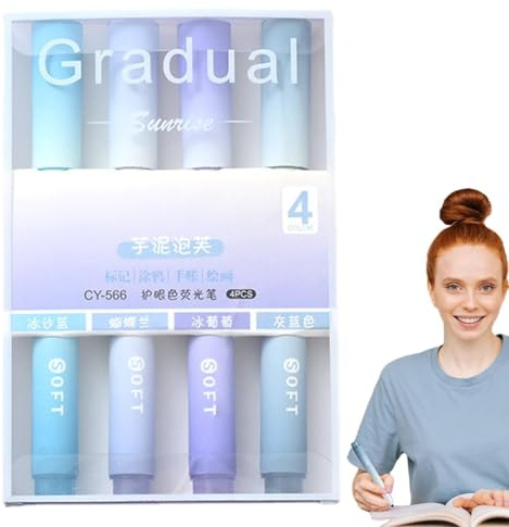 Pastell-textmarker-set, 4-färgad estetisk färggradient pastell för kontor | mild highlighter med mjuk mejselspets och olika färger, inget blödning, torkning, skolkontorskrav